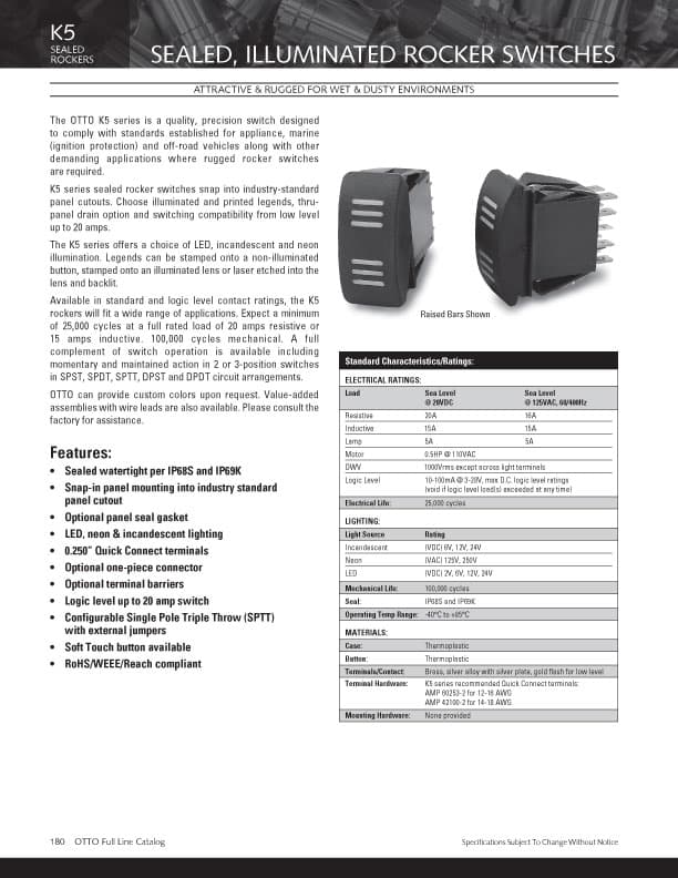 OTTO K5 Sealed Illuminated Rocker Switch Range