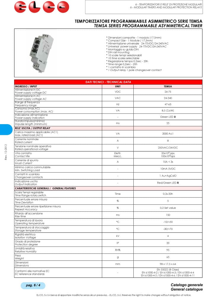 Elco Programmable Asymmetrical Timers - TEM SA Series