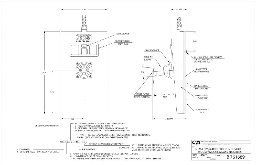 CTI Plug-n-Play Industrial Mouse Pointer - M90X9-NX Series