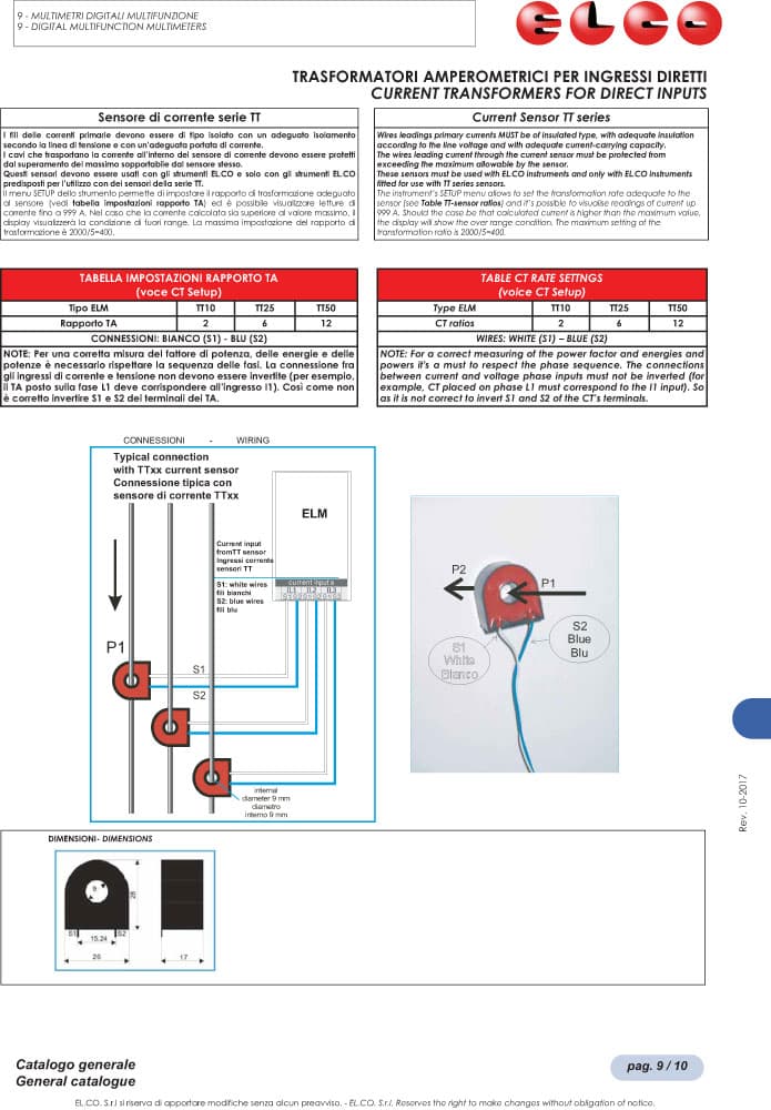 Elco Current Transformers for Direct Inputs - TT40 Series