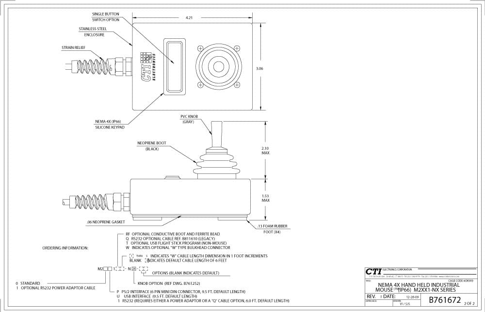 CTI Plug-n-Play Industrial Mouse Pointer - M20X9-NX Series