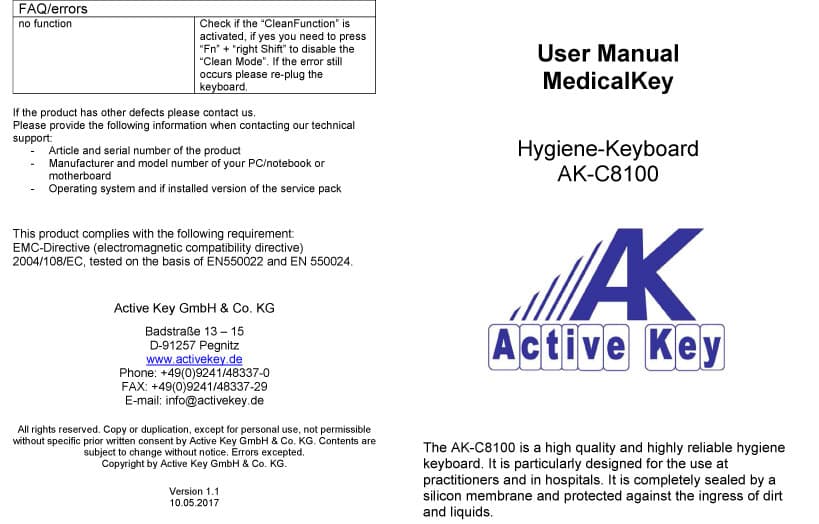 Active Key AK-C8100 Medical PC Keyboard