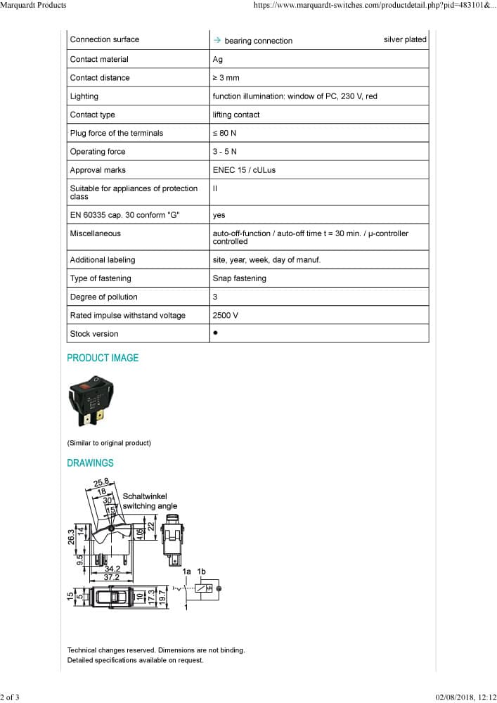 Marquardt 1 Pole Rocker Switches - Series 1550 ECO
