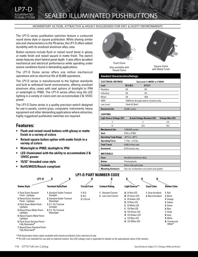 OTTO LP7-D Illuminated Pushbutton Switch Range