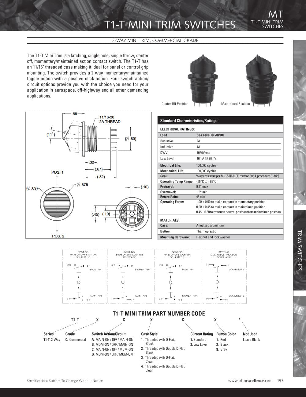 OTTO T1-T Latching 2-Way Mini Trim Switch Range