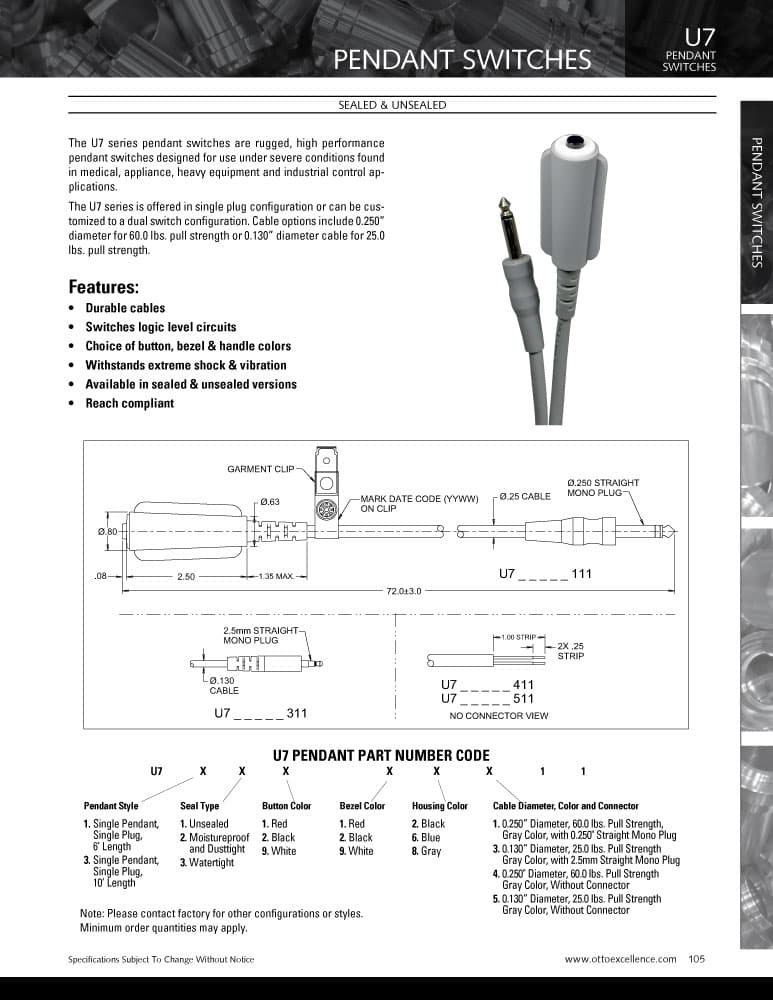 OTTO U7 Pendant Switch Range