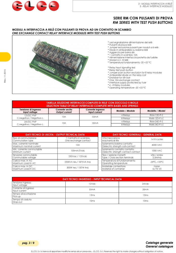 Elco Electromechanical Relay with Test Push Buttons - RM Series