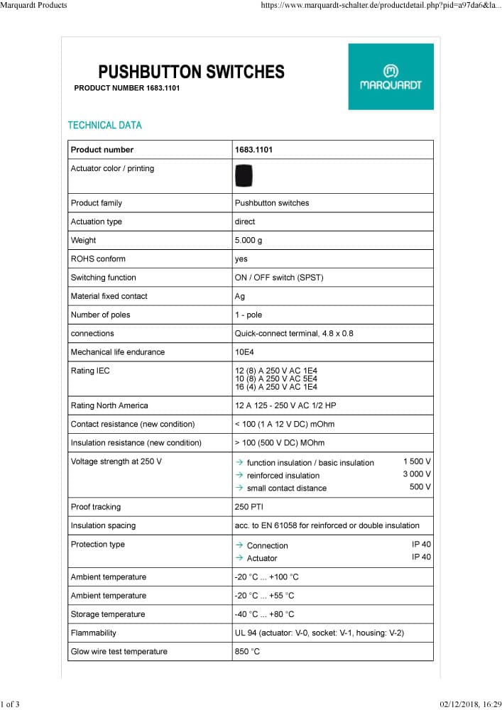 Marquardt Single & Double Pole Pushbutton Switches - Series 1683