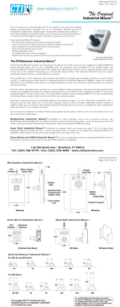 CTI Plug-n-Play Industrial Mouse Pointer - M20U1-NX Series