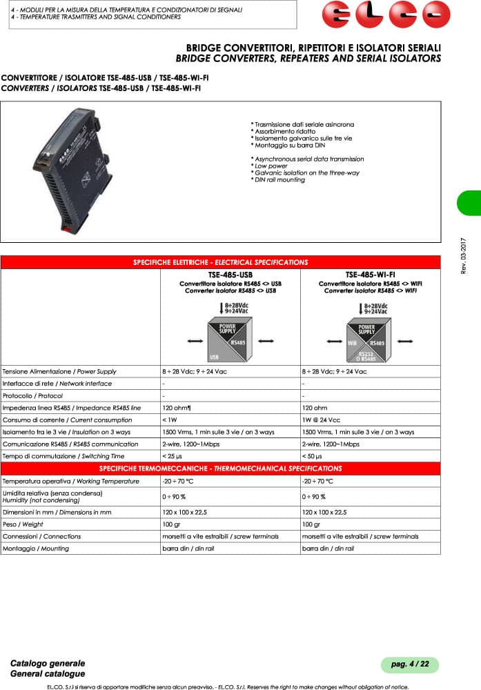 Elco Converters and Isolators - TSE Series