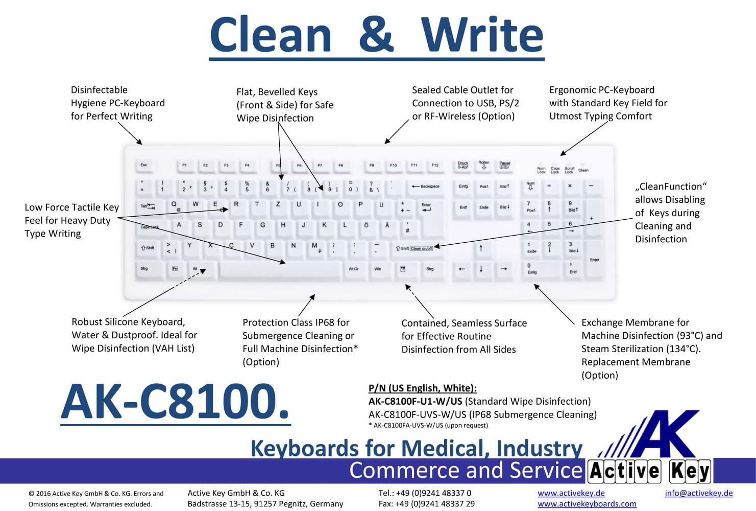 Active Key AK-C8100 Medical PC Keyboard
