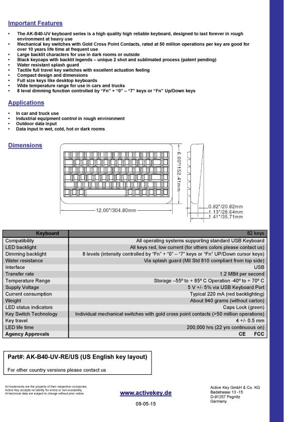 Active Key AK-B40 Backlit Keyboard
